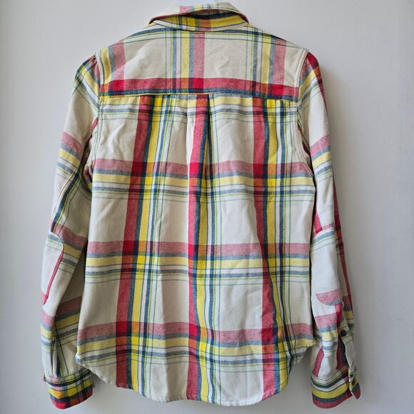 Toad & Co Mojo Plaid Oatmeal Button Up Flannel Long Sleeve Shirt Shacket Medium - Picture 3 of 11